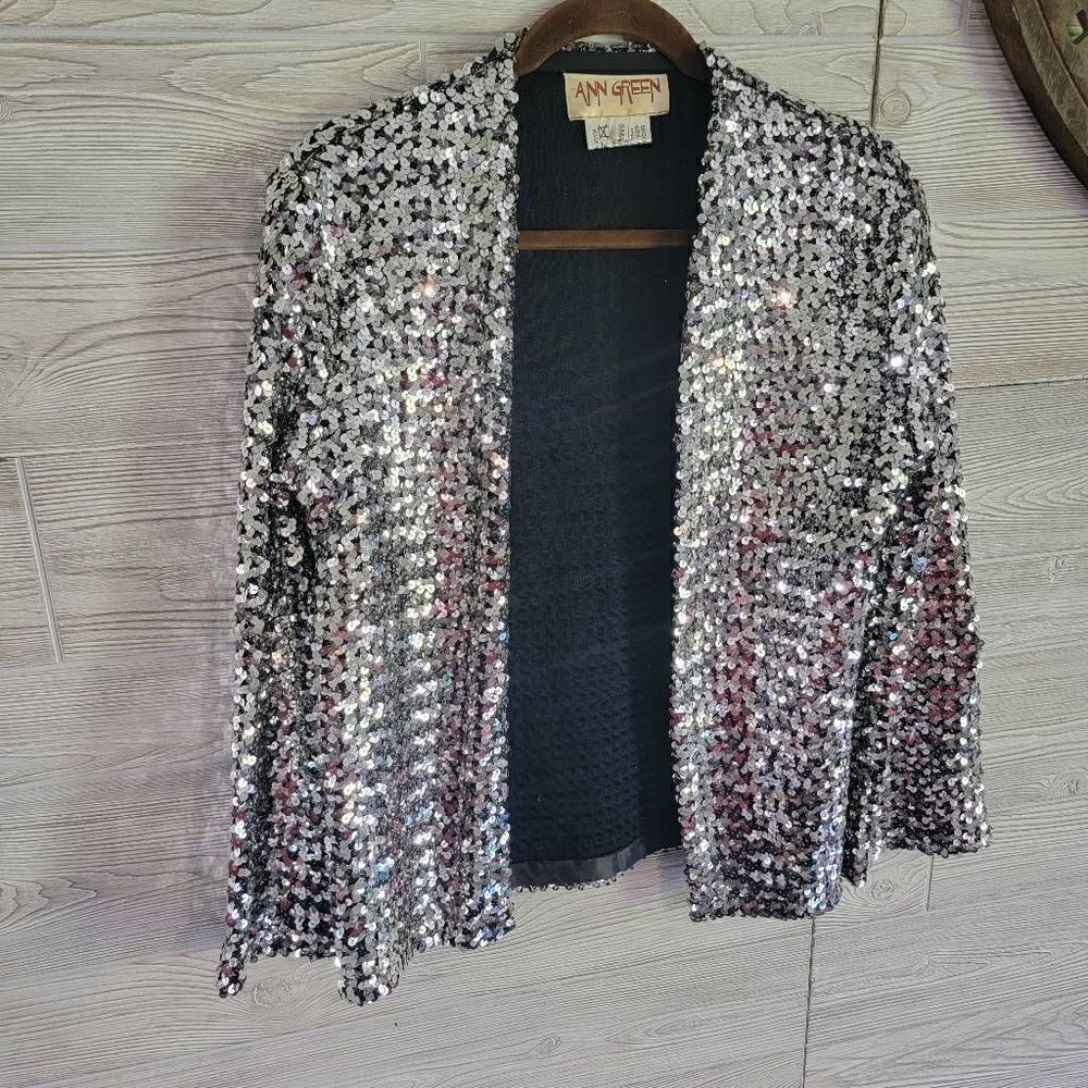 Vintage Ann Green Sequin Cardigan 70's Womens SZ S Made In England Era Tour Disc